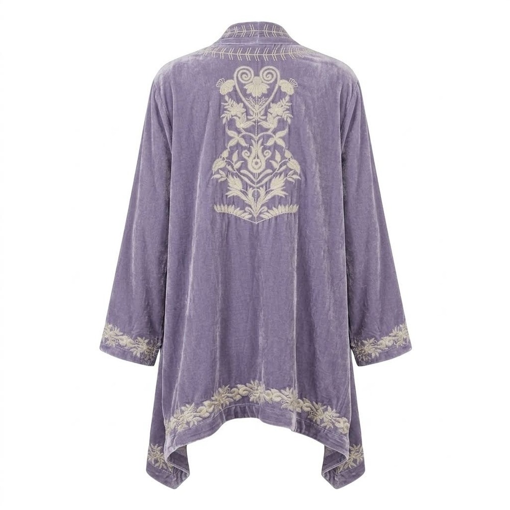 New Time for Me Velvet Embroidered Kimono Cardigan Women 2X Light Purple - Picture 4 of 12